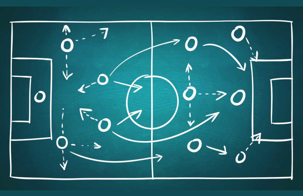 Football soccer game plan strategy, coaching in sport concept