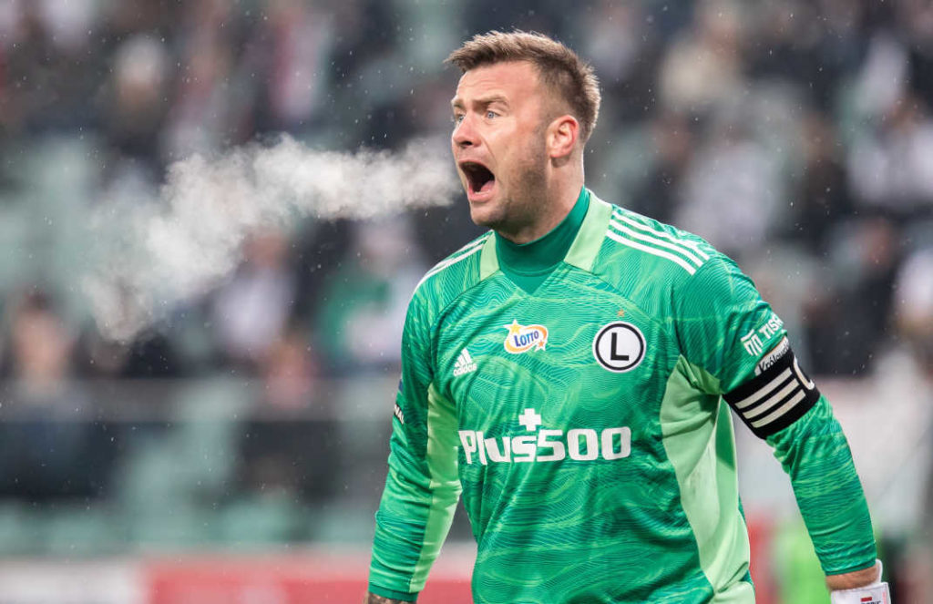 Polish Ekstraklasa League, Artur Boruc of Legia, in winter, steaming