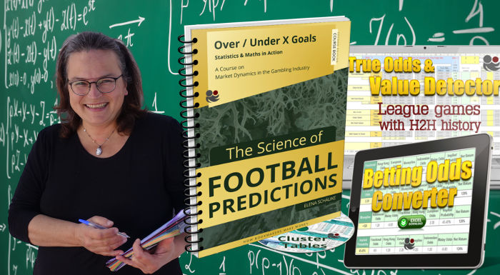The Soccerwidow herself with her books and tools in the image: Betting Course & Value Calculator